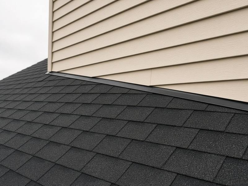 Flashing where a shingle roof meets a sided wall